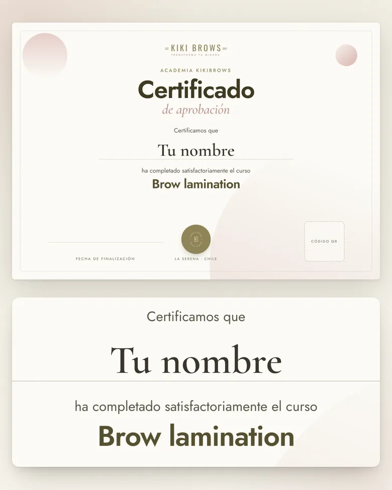 Certificado de aprobación de la Academia KikiBrows